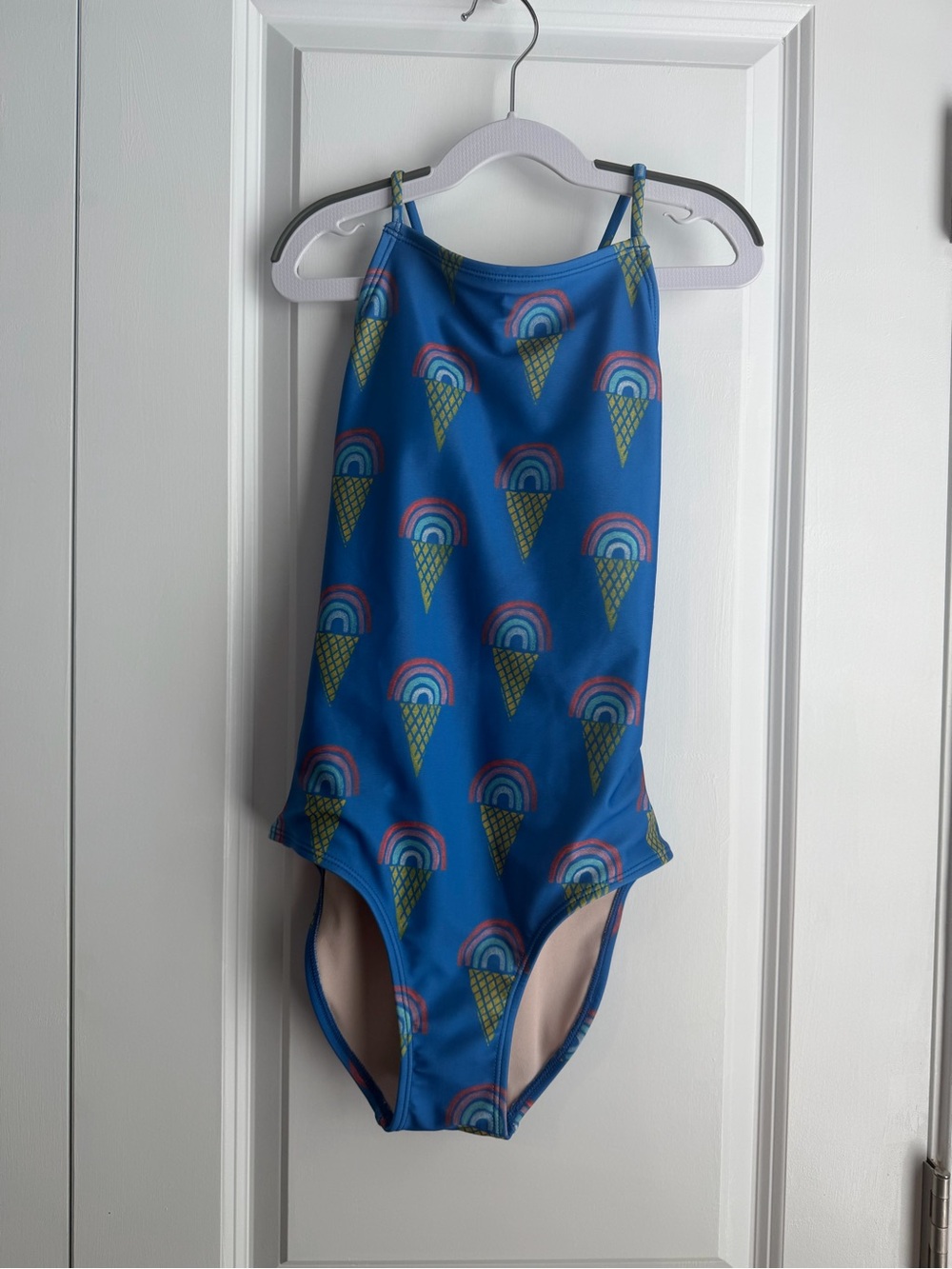 Tea Collection Girls Cross Back One-Piece Swimsuit Rainbow Ice Cream Blue Sz 14
